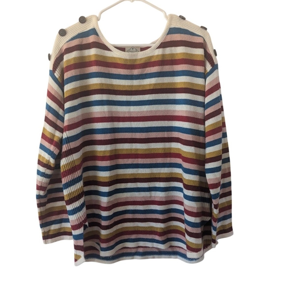 St. John's Bay Striped Knit Sweater Button Detail Long Sleeve XL